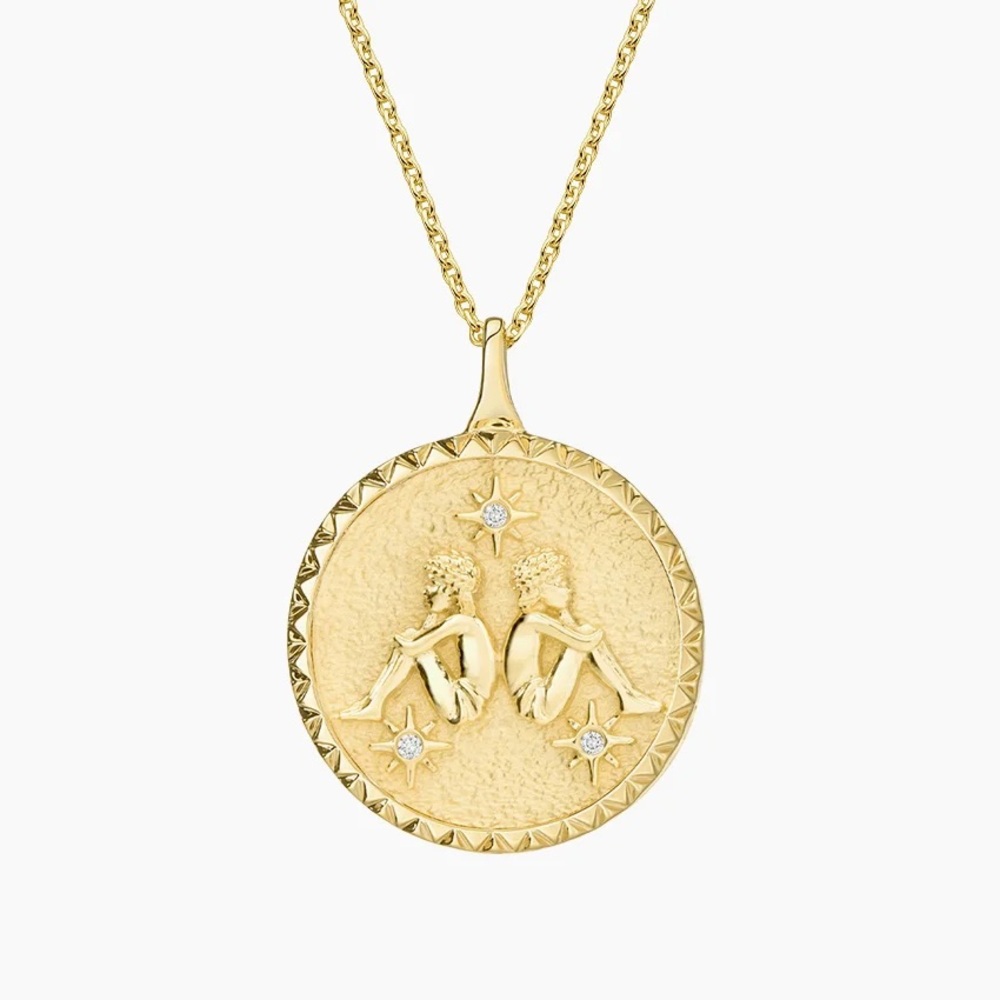 14K White Gold Gemini Zodiac Diamond Pendant Necklace